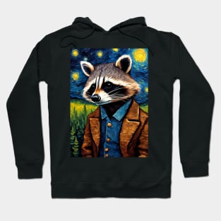 Adorable Raccoon Animal Portrait Painting in a Van Gogh Starry Night Art Style Hoodie